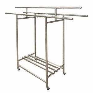 Heavy Duty Stainless Steel Rolling Garment👗👖👕🩳Rack w Double Rails & Wheels🛞